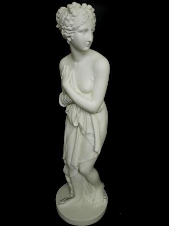 LG VICTORIAN SCULPTURE OF NUDE GREEK GODDESS: FOR AUCTION IS THIS AMAZINGLY DECORATIVE AND HIGH QUALITY VICTORIAN STYLE STATUE OF A NUDE GREEK GODDESS. THE STATUE STANDS 34" TALL BY 8" WIDE, AND SETS ON A 9 3/4" DIAMETER BASE. STATUE IS MADE OF R