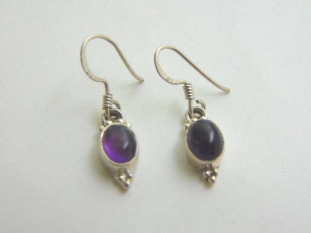 Womens Sterling Silver Dangle Earrings w/ Amethyst (1 of 2)