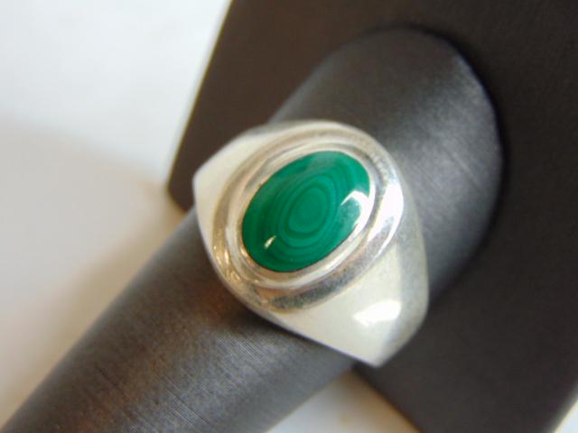 Mens Vintage Estate Sterling Silver Malachite Ring (1 of 4)