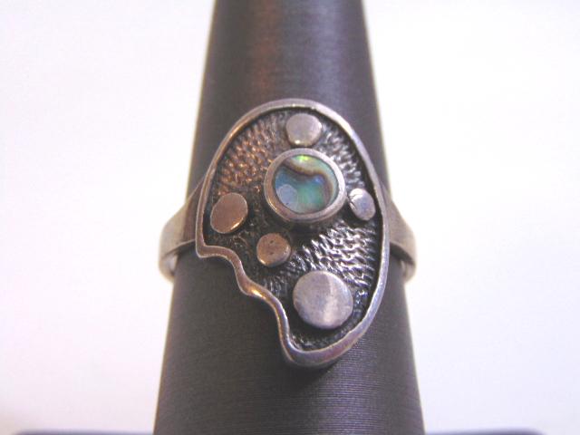 Womens Sterling Silver Modern Abstract Abalone Ring (1 of 5)