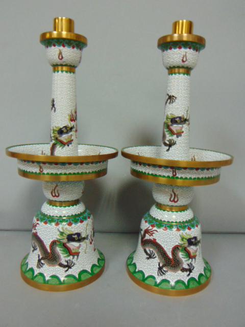 VINTAGE ANTIQUE CHINESE CLOISONNE DRAGON CANDLESTICKS (1 of 6)