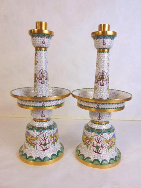 Vint Chinese Asian Cloisonne Dragon Candlestick Holders (1 of 8)