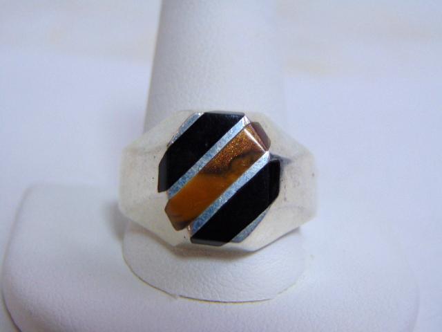 Mens Estate Sterling Silver Cats Eye & Onyx Ring (1 of 5)