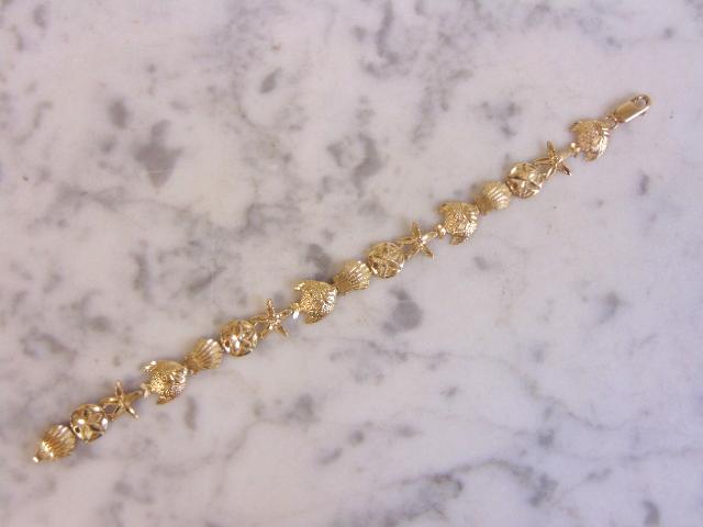 Womens Vintage 14k Gold Beach Shells Link Bracelet (1 of 4)