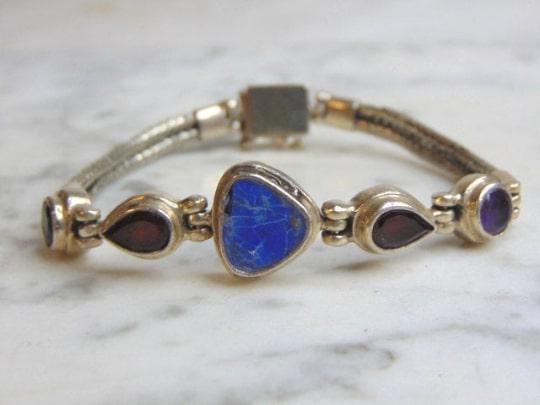 Womens Vintage Sterling Silver Multi Stone Bracelet (1 of 4)