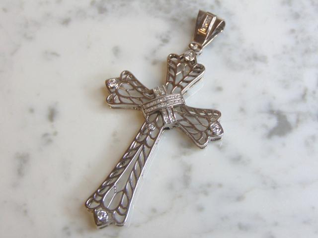 Womens Vintage Estate Sterling Silver CZ Cross Pendant (1 of 2)
