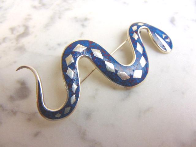 Womens Sterling Silver Southwestern Snake Brooch (1 of 2)