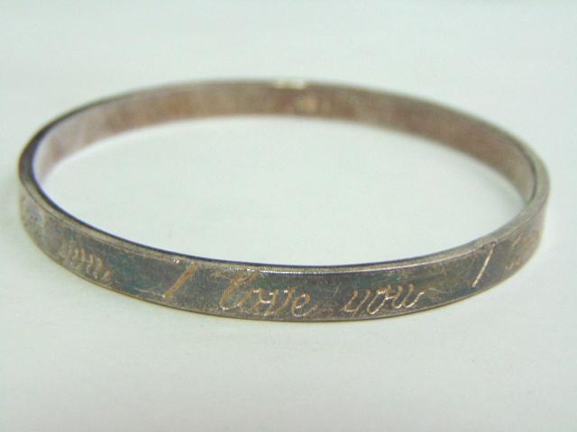 Vintage Sterling Silver "I Love You" Bangle Bracelet (1 of 2)