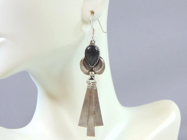 Womens Vintage Estate Sterling Silver Onyx Earrings (1 of 3)