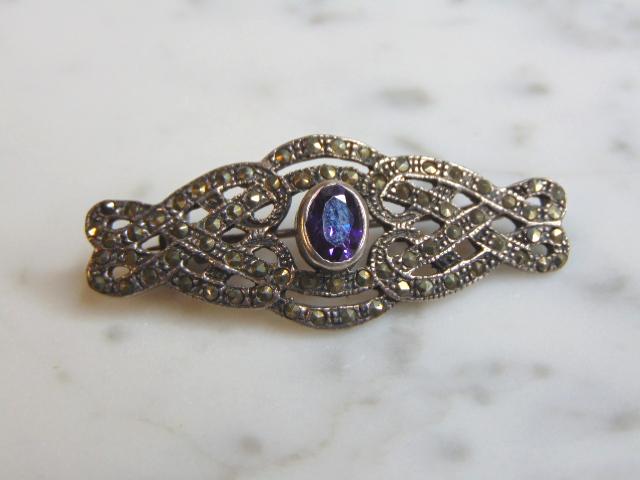 Womens Vintage Estate Sterling Silver Amethyst Brooch (1 of 2)