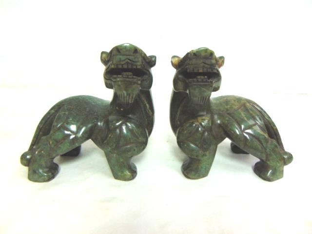 PR VINTAGE CHINESE CARVED HARD STONE FOO DOG LIONS (1 of 6)