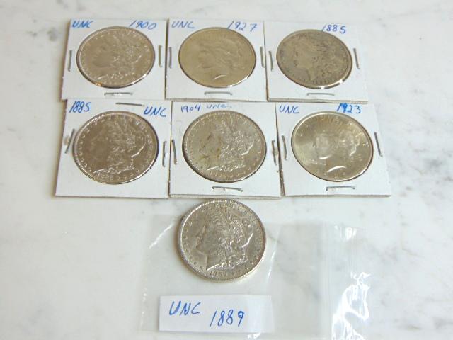 LOT OF 7 MORGAN & PEACE SILVER DOLLARS COIN ESTATE FIND (1 of 2)
