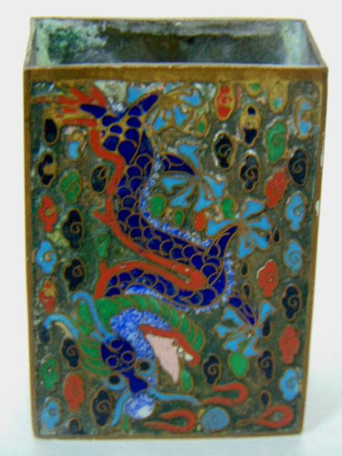 ANTIQUE CHINESE CLOISONNE MATCHSTICK HOLDER WITH DRAGON (1 of 5)