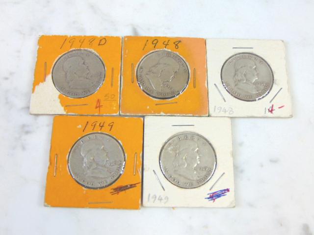 ESTATE FIND LOT OF 5 SILVER FRANKLIN HALF DOLLARS (1 of 2)