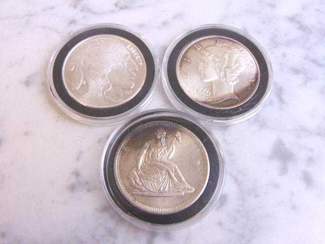 SILVER DOLLAR COIN LOT OF 3 BUFFALO MERCURY LIBERTY (1 of 2)