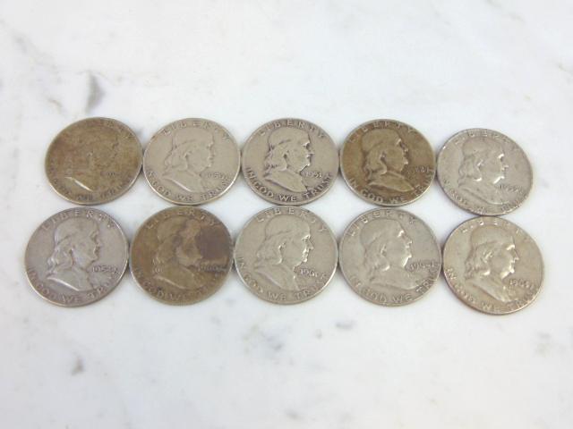 ESTATE FIND LOT OF 10 SILVER FRANKLIN HALF DOLLARS (1 of 2)