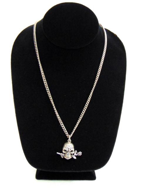 Vintage Sterling Silver Necklace w/ Goth Skull Pendant (1 of 4)