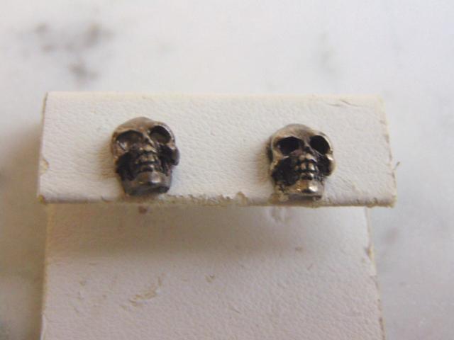Vintage Sterling Silver Gothic Skull Stud Earrings (1 of 3)