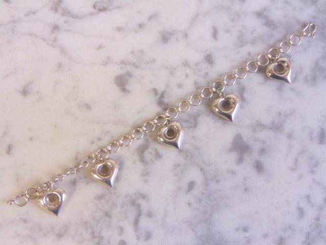Womens Vintage Sterling Silver Heart Charm Bracelet (1 of 3)