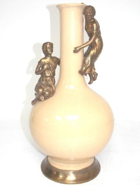 ART NOUVEAU STYLE PORCELAIN VASE W/ BRONZE WOMEN (1 of 6)