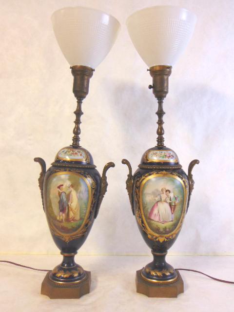 PR ANTIQUE SEVRES MEISSEN HAND PAINTED PORCELAIN LAMPS (1 of 13)