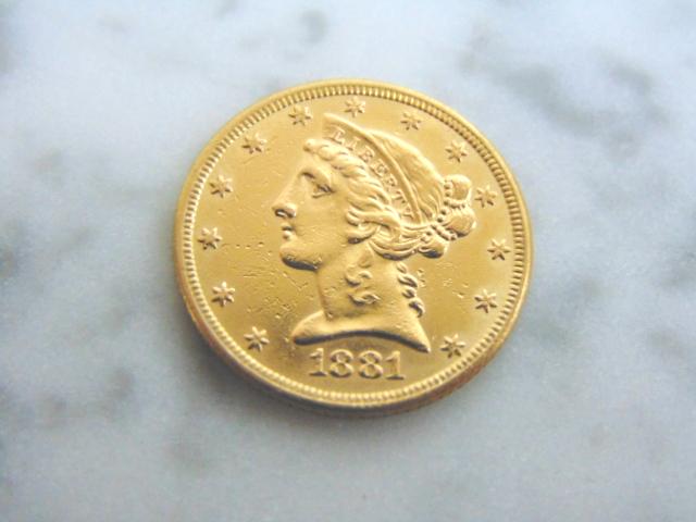Antique Estate Find 1881 U.S. $5 Gold Liberty Coin (1 of 2)