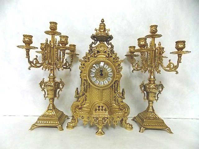 3 PIECE ITALIAN SOLID BRASS CLOCK & CANDELABRA SET (1 of 6)