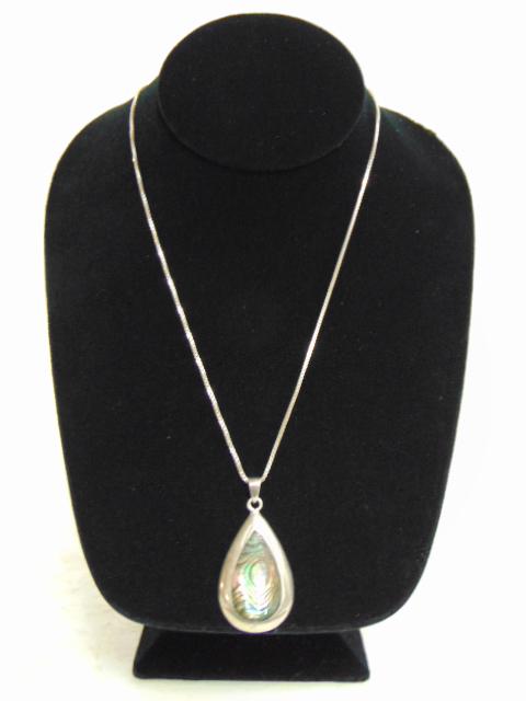 Vintage Sterling Silver Abalone Pendant w/ Necklace (1 of 4)