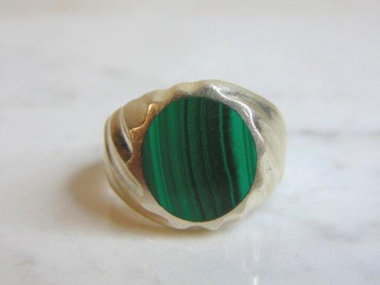 Mens Sterling Silver Malachite Ring (1 of 3)