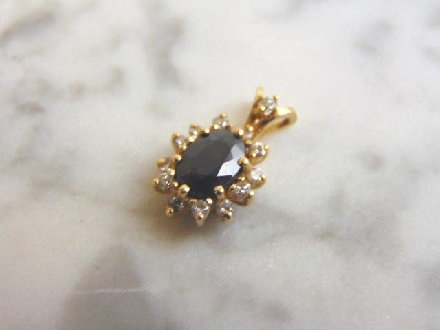 Vintage Estate 10K Gold Blue Sapphire & Diamond Pendant (1 of 4)