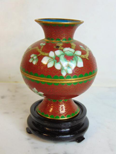 VINTAGE CLOISONNE MINI RICE WARMER W/ STAND (1 of 5)
