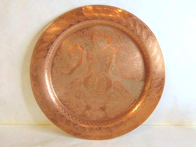 Decorative Vintage Hand Etched Peacock Copper Tray (1 of 4)
