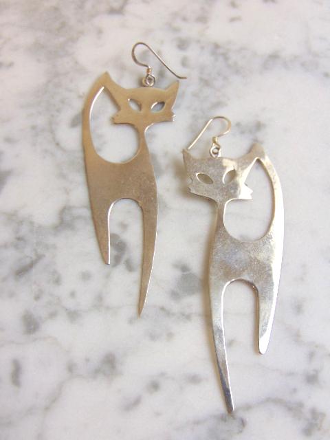 Womens Vintage Sterling Silver Halloween Cat Earrings (1 of 3)