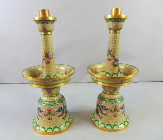Pair of Chinese Cloisonne Candlestick Holders (1 of 7)