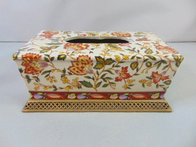 Vintage Decorative Porcelain & Brass Floral Tissue Box (1 of 5)