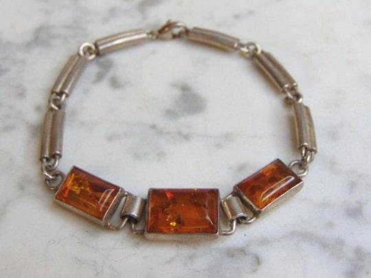 Womens Vintage Sterling Silver Amber Stone Bracelet (1 of 3)