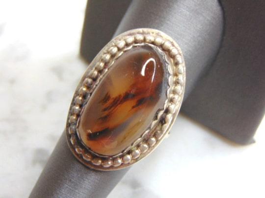 Womens Vintage Estate Sterling Silver Amber Stone Ring (1 of 3)