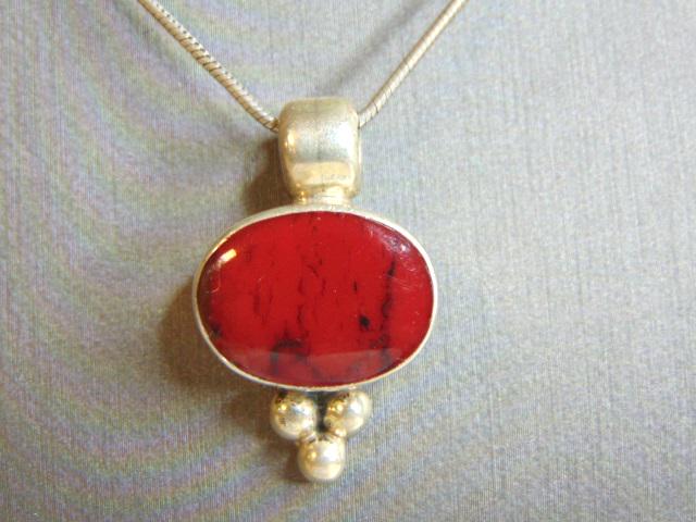 Womens Sterling Silver Red Jasper Pendant w/ Necklace (1 of 3)