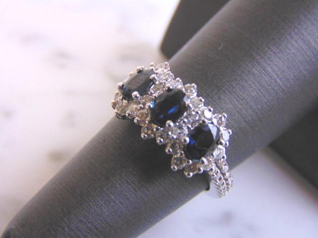 Womens 14K White Gold Diamond & Sapphire Ring (1 of 4)