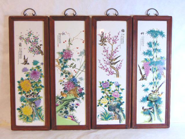 VINTAGE HAND PAINTED CHINESE PORCELAIN ASIAN PANELS (1 of 11)