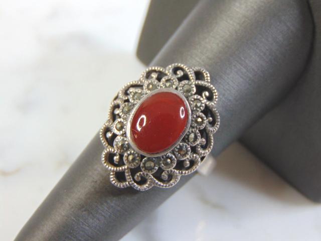 Womens Vintage Estate Sterling Silver Carnelian Ring (1 of 4)