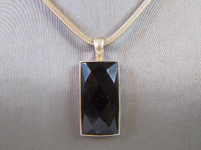 Womens Vintage Sterling Silver Necklace w/ Onyx Pendant (1 of 3)