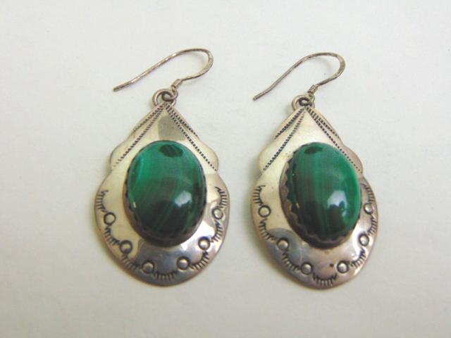 Womens Sterling Silver Malachite Earrings (1 of 2)
