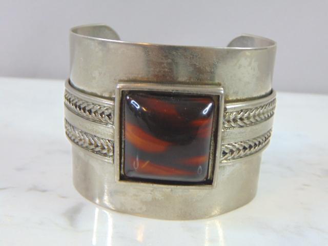 Vintage Estate Coin Silver Tortoise Cuff Bracelet (1 of 4)
