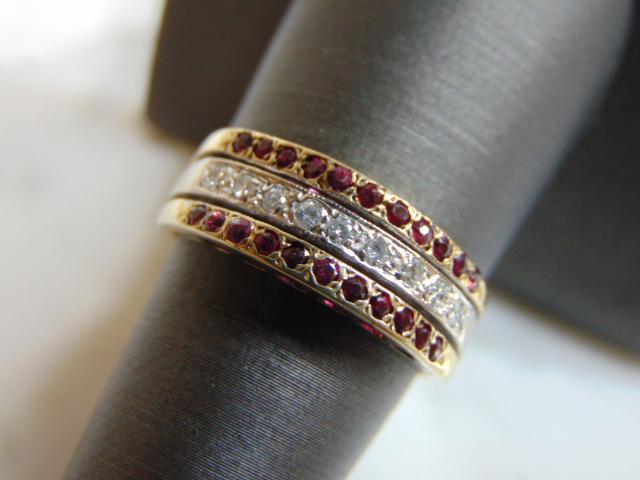 Womens 14K Yellow Gold Ring w/ Diamonds & Rodolite Chip (1 of 4)