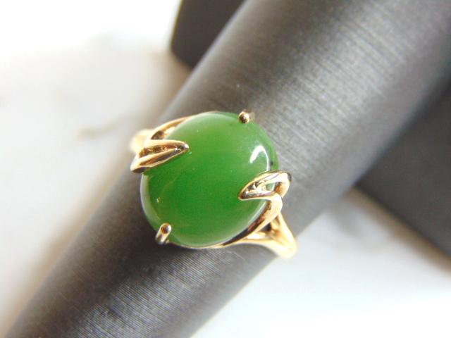 Womens Vintage Estate 10K Yellow Gold Jade Ring (1 of 4)