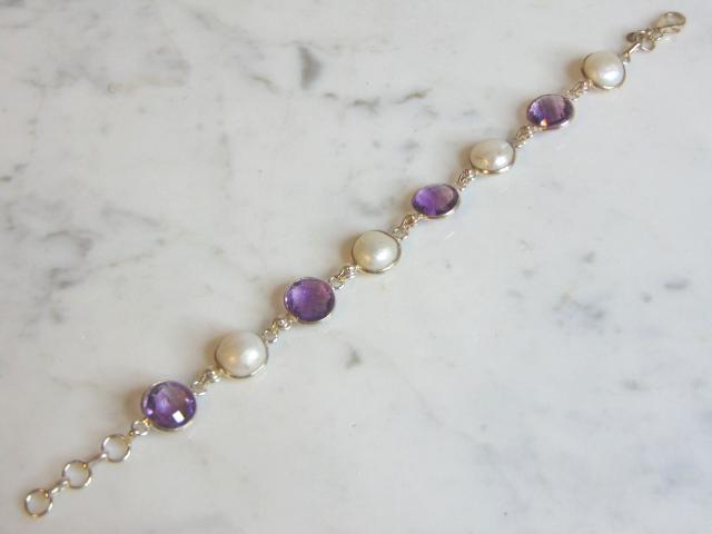 Womens Vintage Sterling Silver MOP & Amethyst Bracelet (1 of 3)