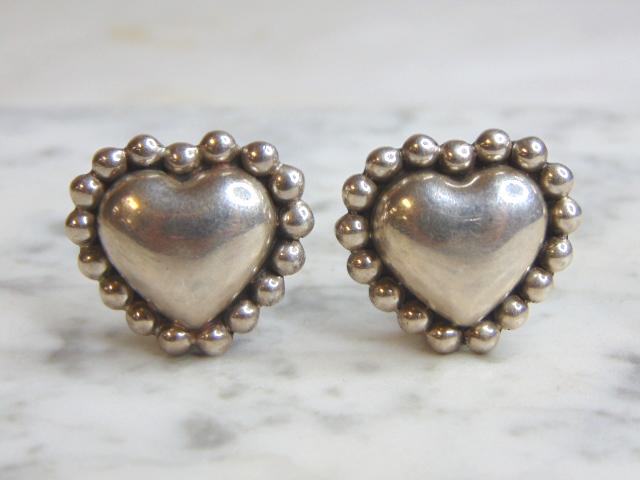 Womens Vintage Sterling Silver Heart Clip On Earrings (1 of 2)
