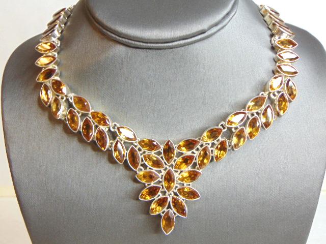 Womens Vintage Sterling Silver Citrine Stone Necklace (1 of 3)