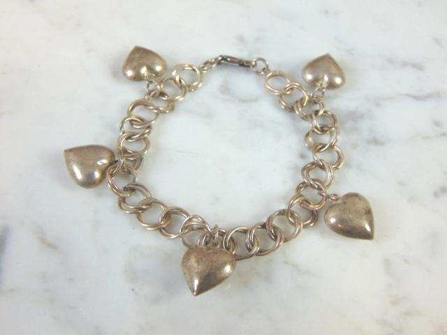 Vintage Estate Sterling Silver Heart Charm Bracelet (1 of 2)